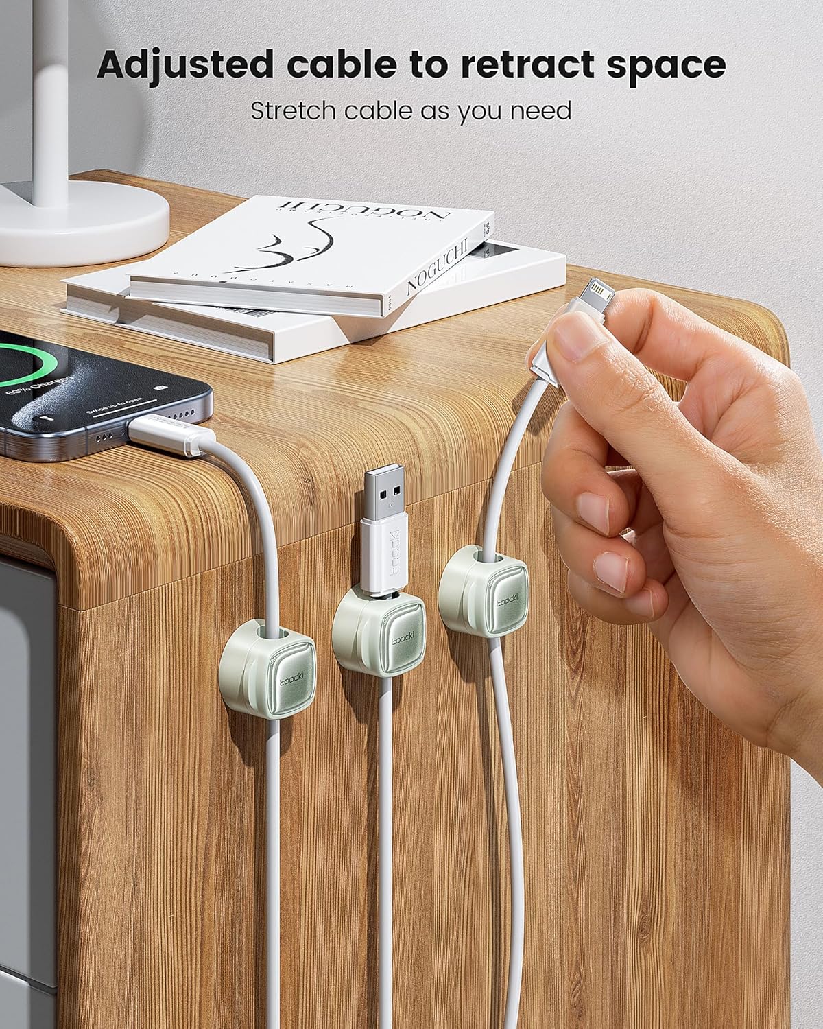 12 Pack Magnetic Cable Clips – Cord Organizer & Holder, Toocki Adhesive Cable Management, Wire Holder for USB Charging Cables, Ideal for Home, Office, Car, Desk, and Nightstand-Green