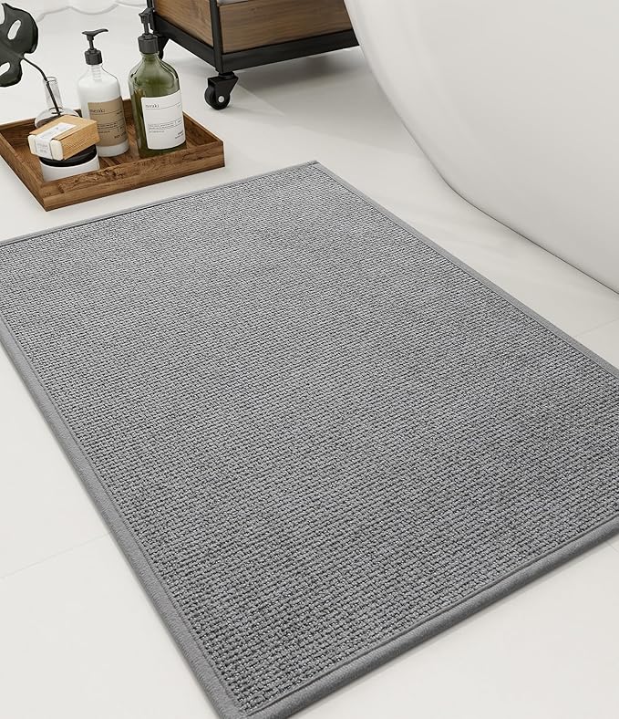 YIHOUSE Bathroom Rugs Mat 16x24, Non Slip Quick Dry Bath Mats for Bathroom Absorbent Ultra Thin Bath Rugs Machine Washable Fit Under Door for Sink, Cabinet, Laundry (Grey, 16"x24")