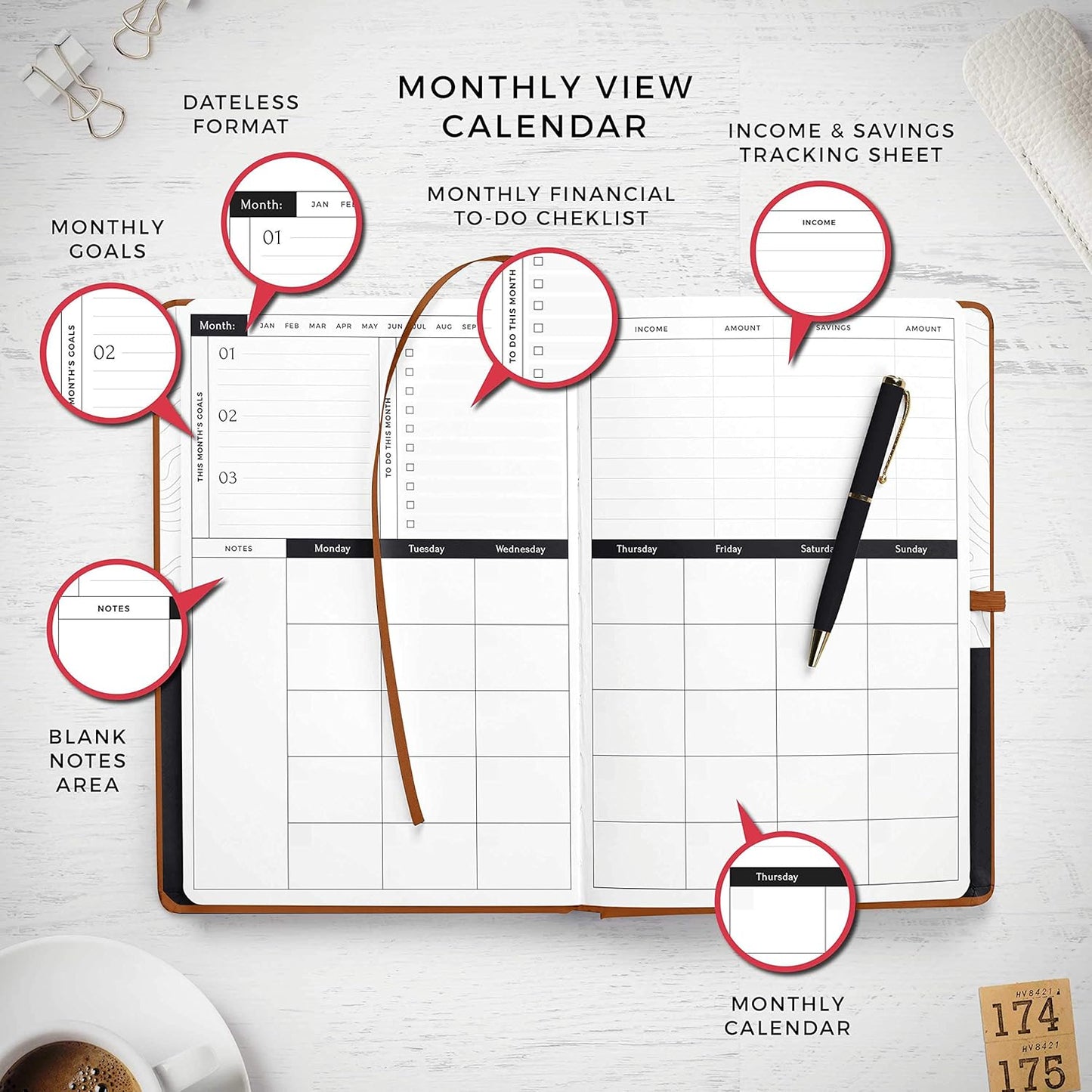 Smart Planner Budget Book – A5 Size 8.6 x 5.7 inches – Undated Budget Planner Organizer with Calendars, Debt Tracker, Expense Sheets, Savings Trackers and More – Inner Pocket for Receipts (Brown)