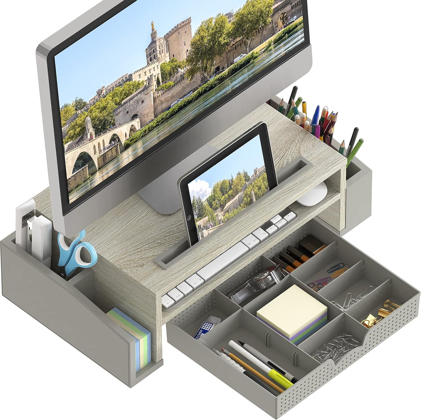 SIMPLE HOUSEWARE Desk Monitor Stand Riser with Adjustable Organizer tray, Maple