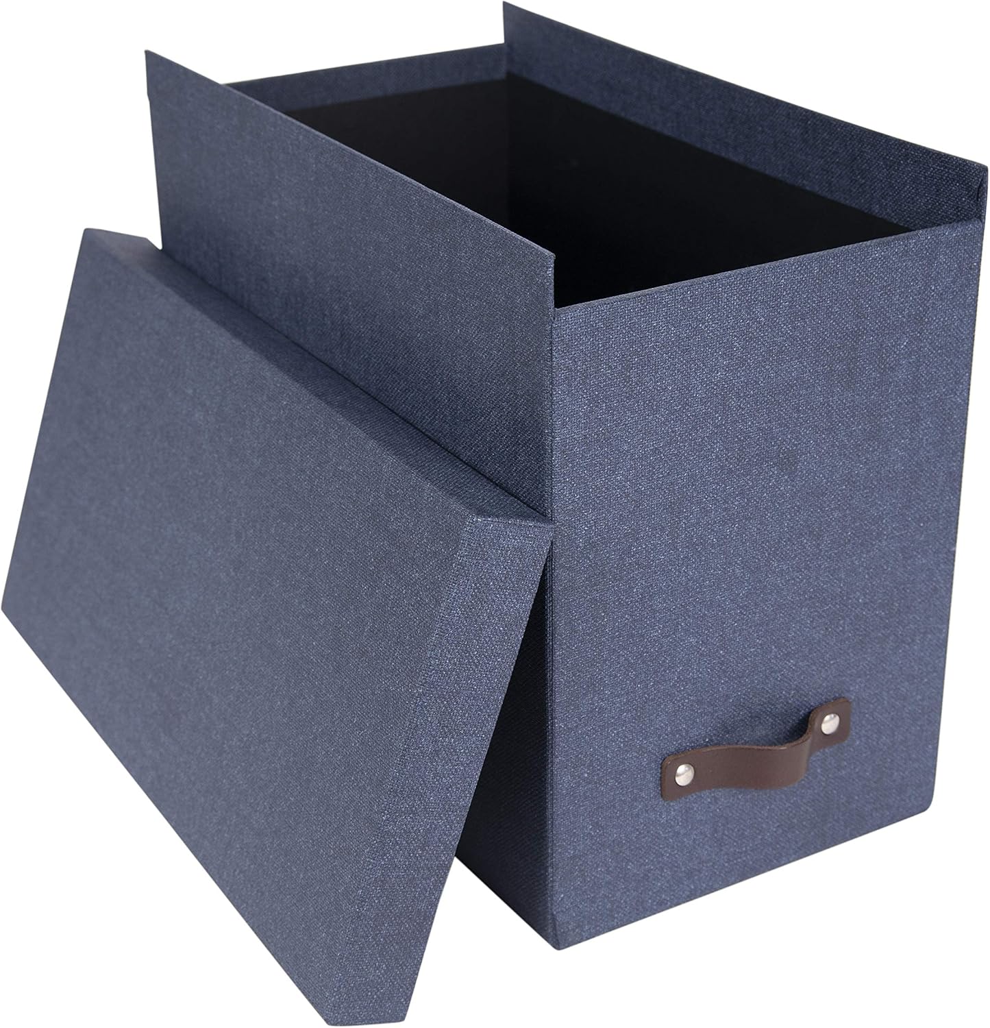 Bigso John Desktop File Box | File Storage Box and Document Organizer for Important Paperwork | Durable Hanging File Box with a Lid and Leather Handle | 7.4’’ x 13’’ x 10.4’’ | Blue