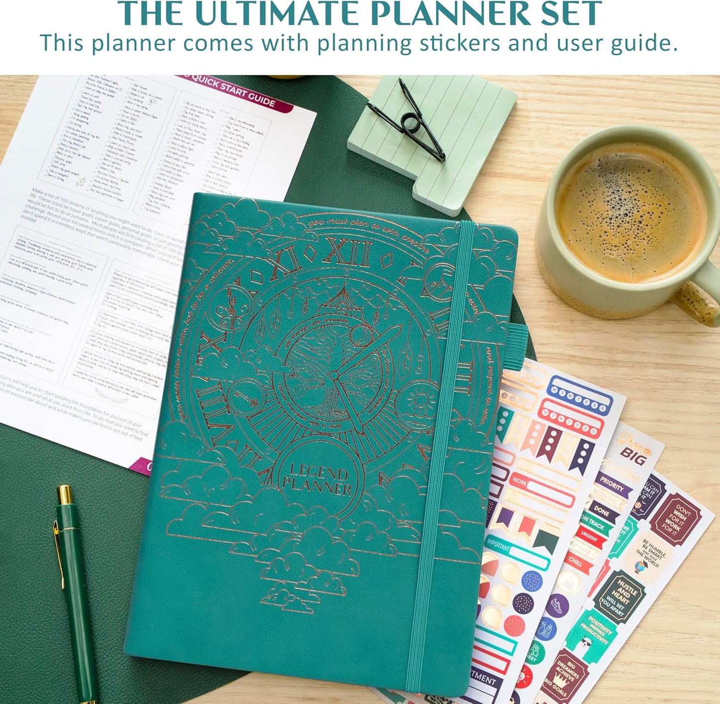 Legend Planner PRO Dated Jan 2026-Jan 2027 – Deluxe Weekly & Daily Organizer with Time Slots. Appointment Book Journal for Work & Time Management, A4 Hardcover (Viridian Green)