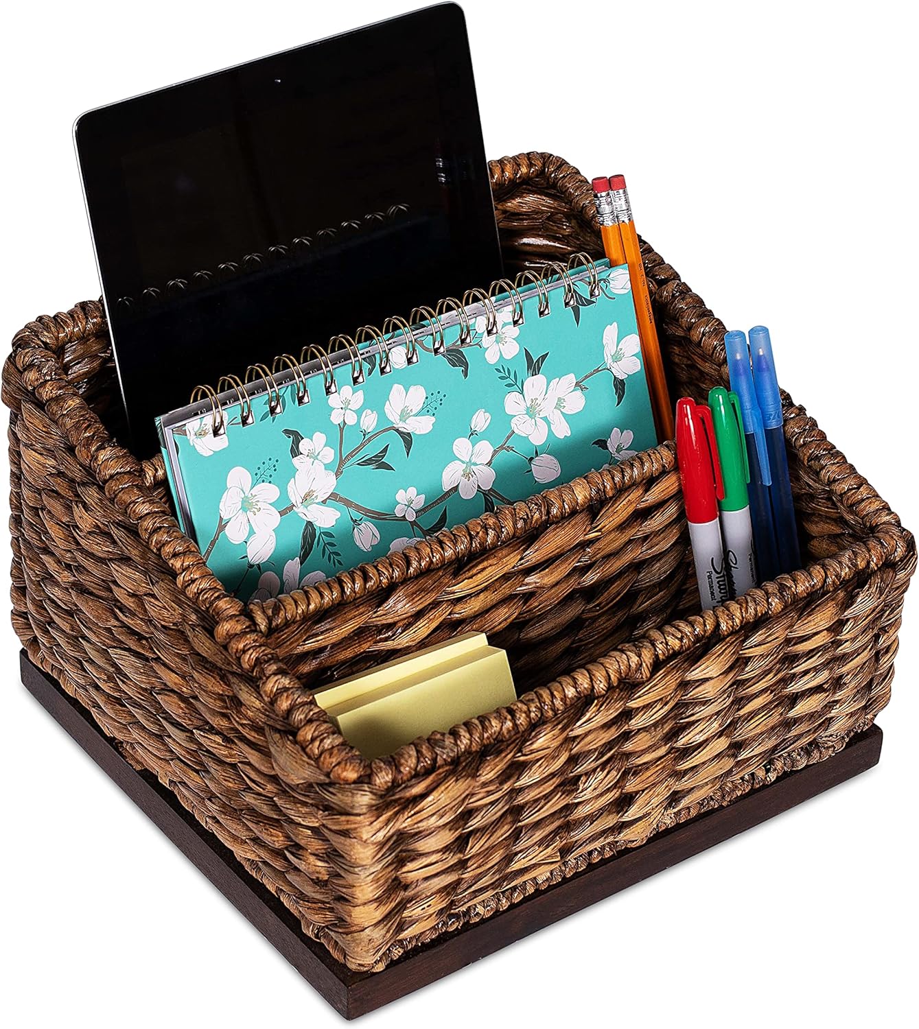 BIRDROCK HOME Seagrass Desk Organizer - Brown Wash - Hand Woven - Natural - Stylish Decorative Design - Mail Filer