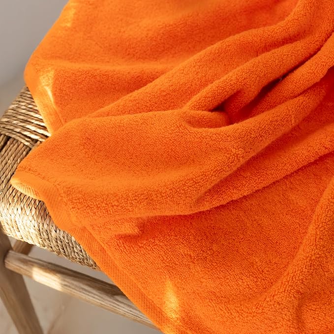 SALBAKOS 100% Turkish Cotton Jumbo Bath Sheet Towel Oversized 40x80 inch | Premium Hotel & Spa Quality, Soft, Absorbent, XL Bath Towels | Made in Turkey (Pack of 1, Orange, Jumbo Bath Sheet)