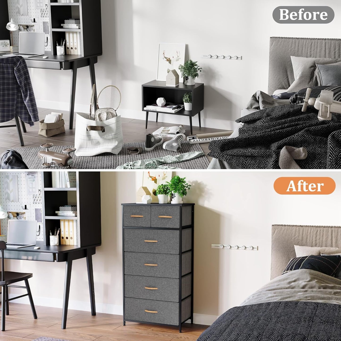 Fabric Dresser for Bedroom, Tall Skinny Dresser with 6 Drawers, Storage Organizer Tower, Steel Frame Wooden Top for Closet, Living Room, Hallway, Nursery(Grey)