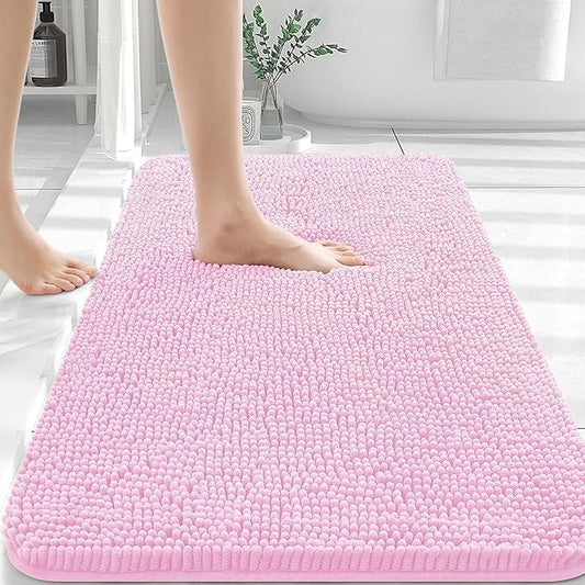 OLANLY Bathroom Rugs 36x24, Extra Soft Absorbent Chenille Bath Rugs, Rubber Backing Quick Dry, Machine Washable Bath Mats for Bathroom Floor, Tub and Shower, Home Decor Accessories, Pink