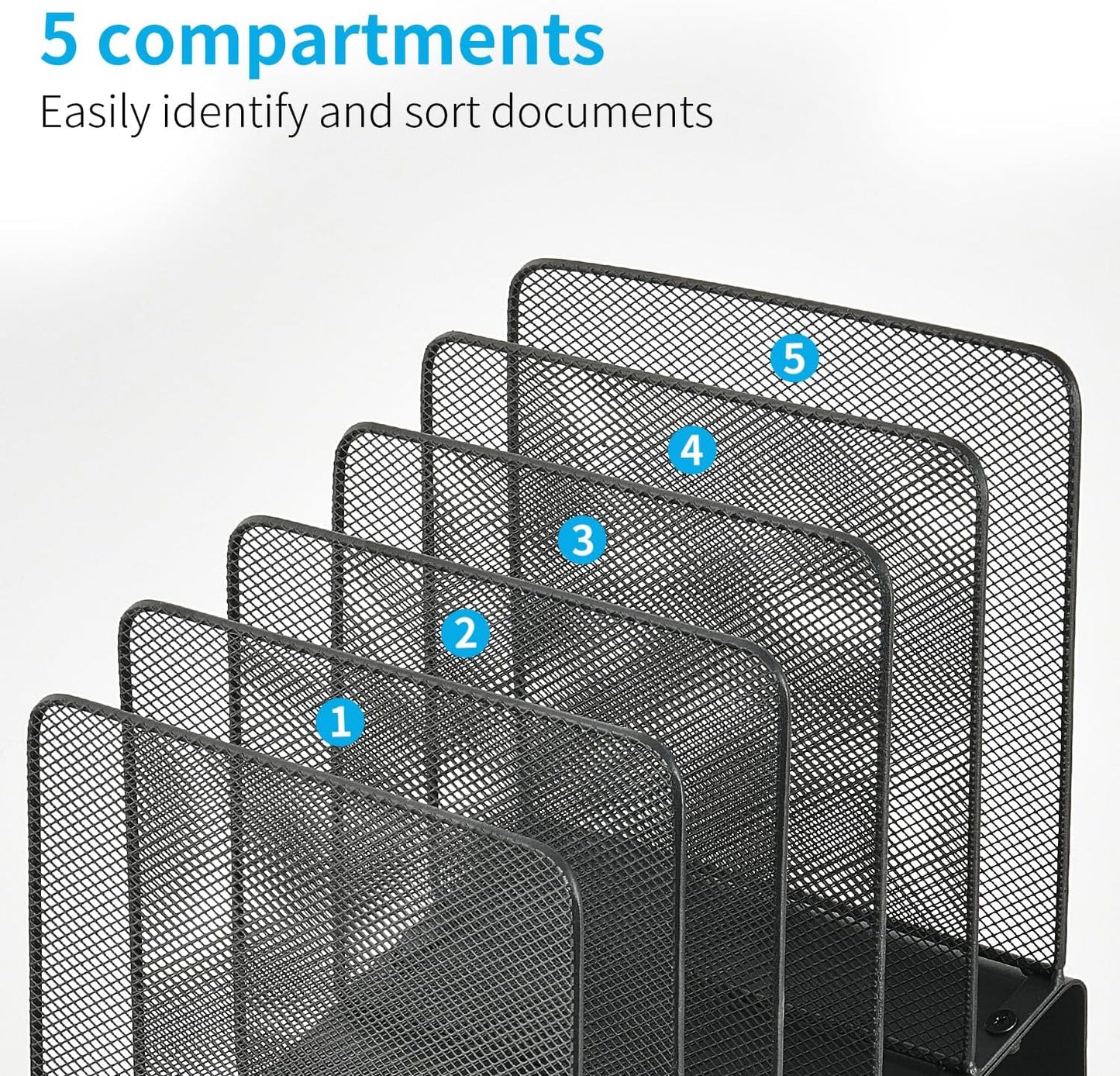 File Organizer for Desk, File Folder Organizer with 5-Section Vertical Rack, Suitable for Home Office Document Organization and Storage(Black)