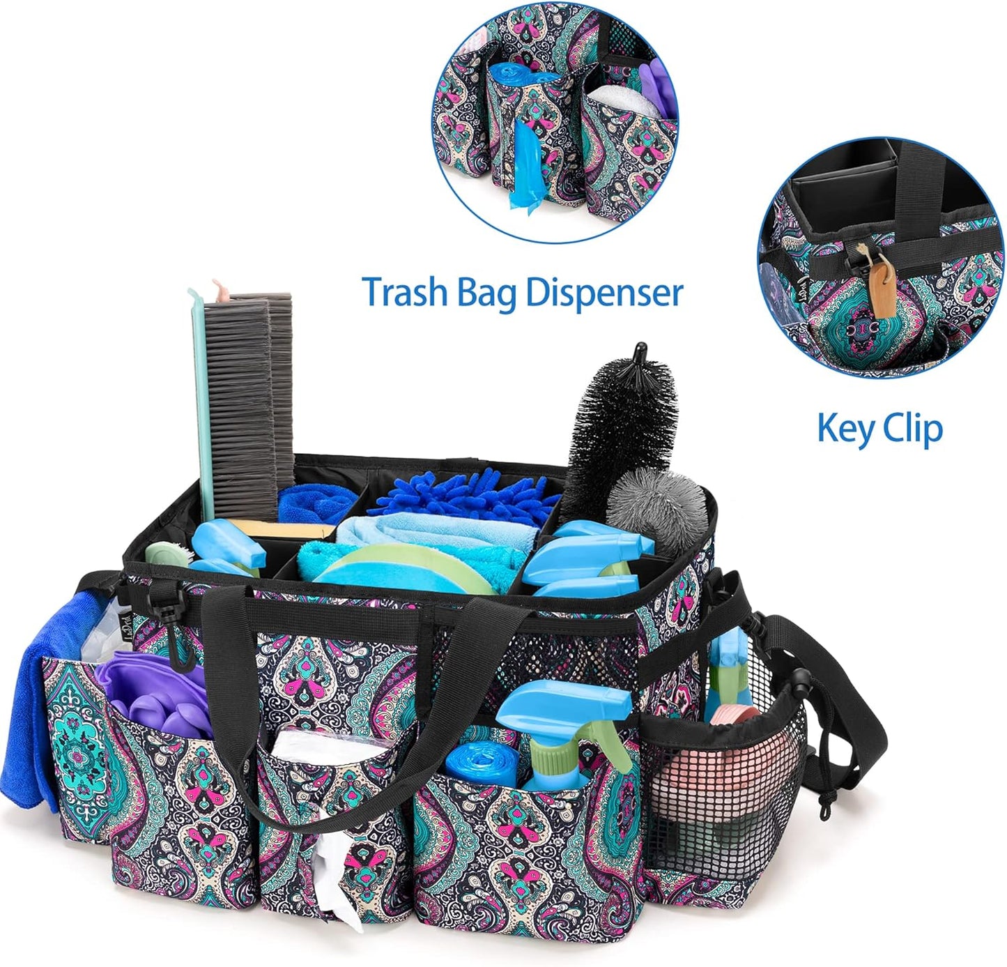 LoDrid Wearable Cleaning Caddy Bag with 4 Foldable Dividers, Cleaning Supply Organizer with Shoulder Strap and Side Handles for Cleaners & Housekeepers, Totem