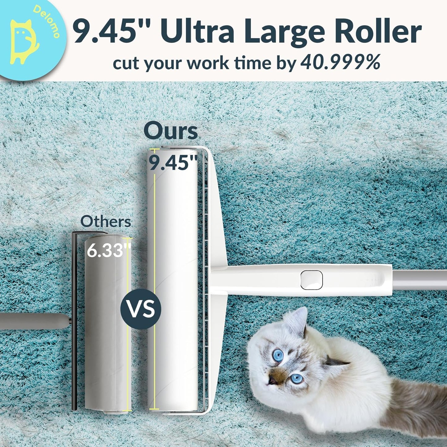 Lint Roller Refills (6 Pack, 540 Sheets) – DELOMO 9.45 in Large Lint Roller Refill, Compatible Only with DELOMO Floor Lint Roller, for Cleaning Carpets, Cars, Clothing & Pet Hair