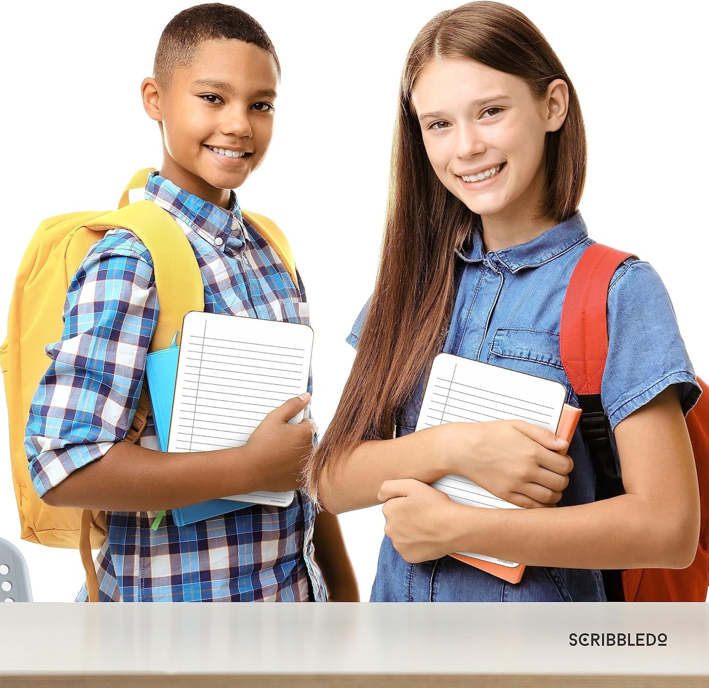 SCRIBBLEDO Dry Erase 5"x7" Mini Notebook College Ruled Lined Board 2 Pack Reusable Erasable Writing Note Pad Lapboard Blank Whiteboard on Reverse for Desk