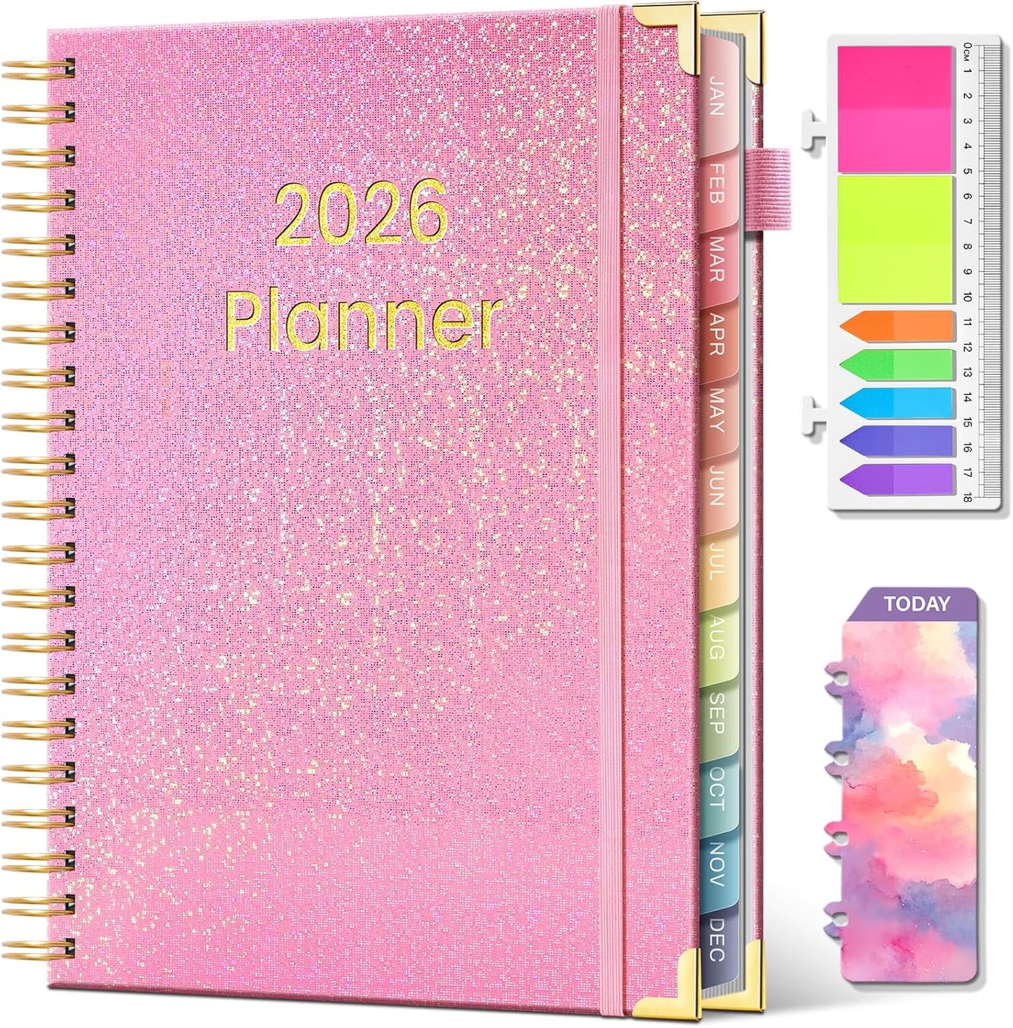 2026 Planner Hardcover Weekly & Monthly Calendar Planner for Women Jan 2026 - Dec 2026 8.5" x 11" Daily Agenda Book with Tabs Spiral Bound Inner Pocket Perfect for School Office, Pink