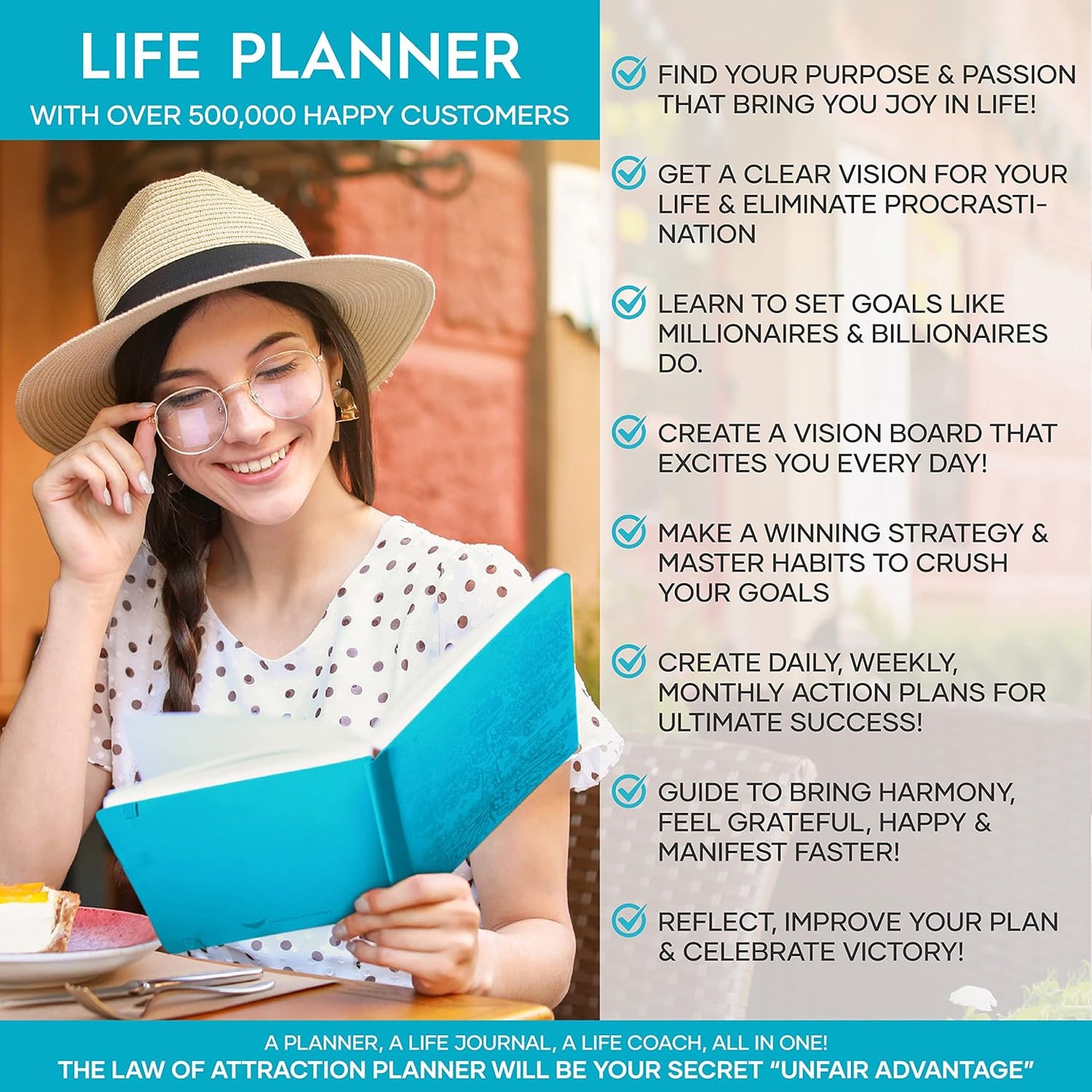 Law of Attraction Planner – Undated Hourly, Weekly & Monthly Goal Setting Planner, 12-Month to Increase Productivity | Life & Gratitude Journal, Include Foldable Vision Board, Gift Box & Stickers