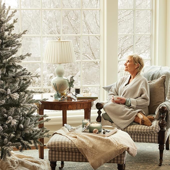 Thymes Petite Oil Reed Diffuser Set – Includes Reed Diffuser Sticks, Fragrance Oil, & Glass Bottle – Luxury Home Decor – Holiday Decor – Winter Scents – Sage-Green (Highland Frost, 4 fl oz)