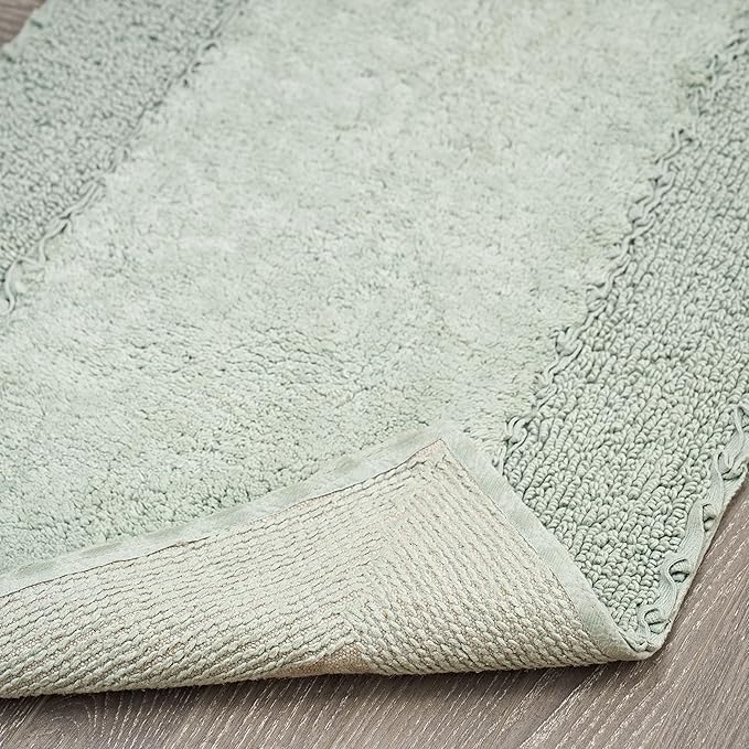 Laura Ashley Ruffle Border 100% Cotton Bath Rug Set, Sage Green, 17" x 24"/ 20" x 32"