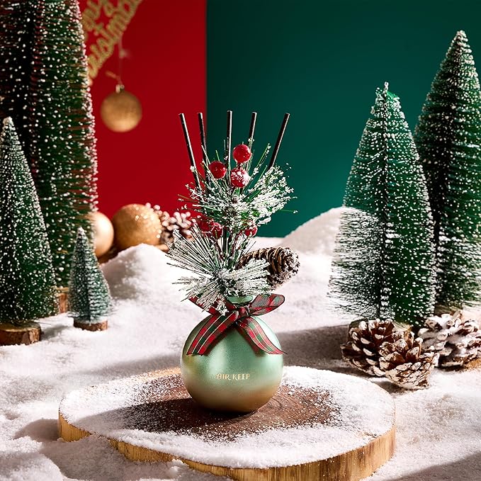 Airkeep Reed Diffuser Set, 5.07 oz(150ml) Balsam & Cedar Christmas Scented Diffuser with 8 Oil Diffuser Sticks,Home Fragrance Essential Oil Reed Diffuser for Home Room Bathroom Shelf Decor