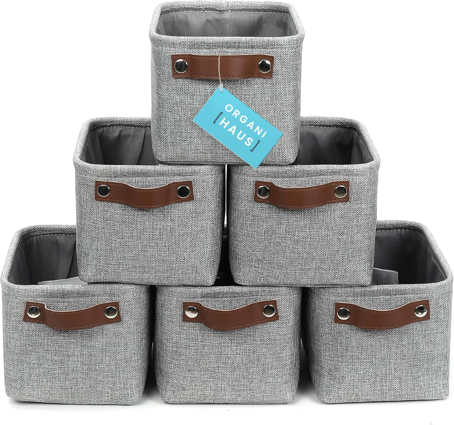 OrganiHaus Baby Fabric Storage Baskets for Shelves 6 Pack, 9x7in Closet Storage Bins for Shelves, Cloth Baskets for Organizing, Linen Closet Organizers, Fabric Basket, Gray Basket