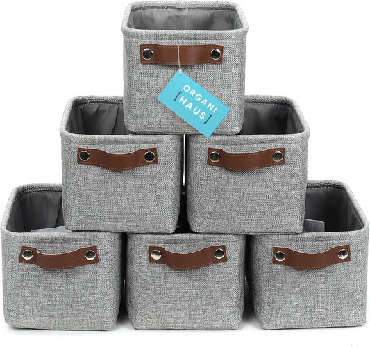 OrganiHaus Baby Fabric Storage Baskets for Shelves 6 Pack, 9x7in Closet Storage Bins for Shelves, Cloth Baskets for Organizing, Linen Closet Organizers, Fabric Basket, Gray Basket