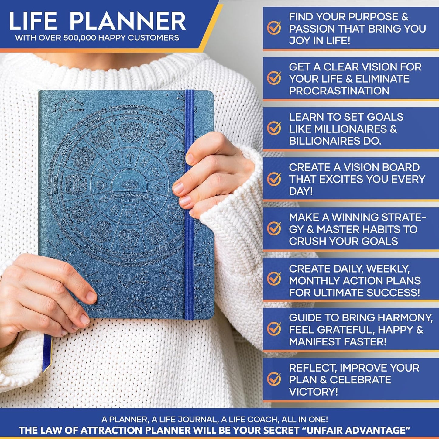 Law of Attraction Planner – Undated Hourly, Weekly & Monthly Goal Setting Planner, 12-Month to Increase Productivity | Life & Gratitude Journal, Include Foldable Vision Board, Gift Box & Stickers