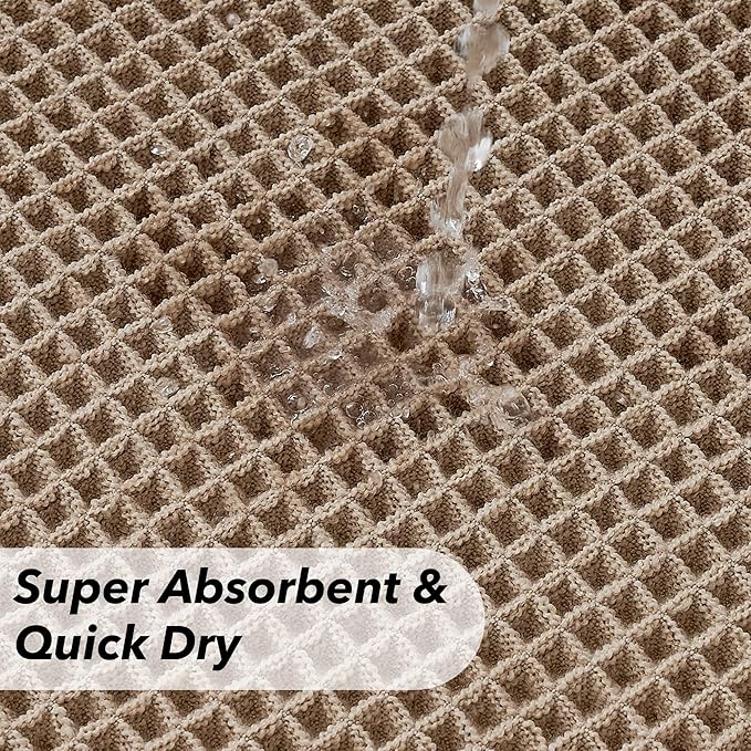 KGORGE Non Slip Waffle Brown Bathroom Rugs, Super Absorbent Quick Dry Soft Washable Small Bath Mat with Tassels for Bathroom Floor Shower Tub Hotel Kitchen Entryway, 18" W x 30" L, 1 Piece