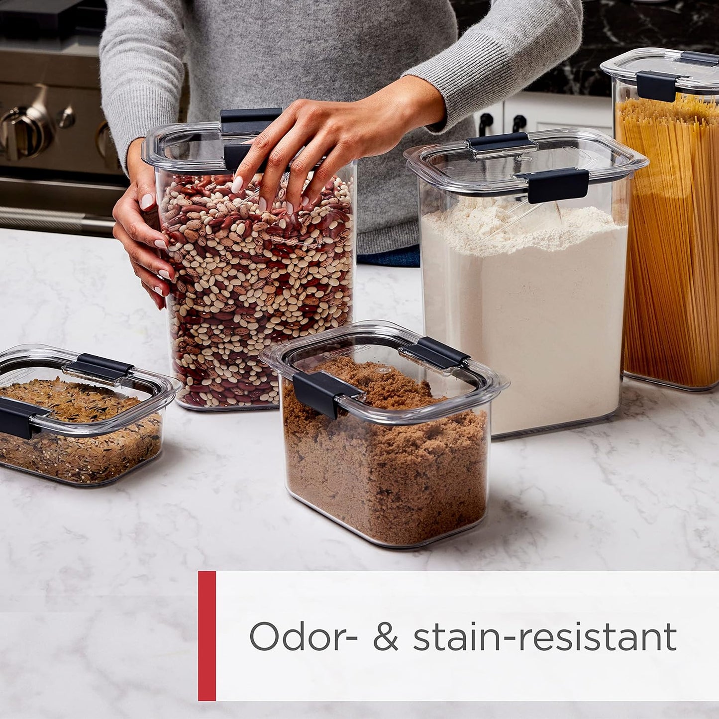 Rubbermaid Brilliance 14-Piece Food Storage Container Set with Scoops Airtight BPA-Free for Kitchen and Pantry Organization