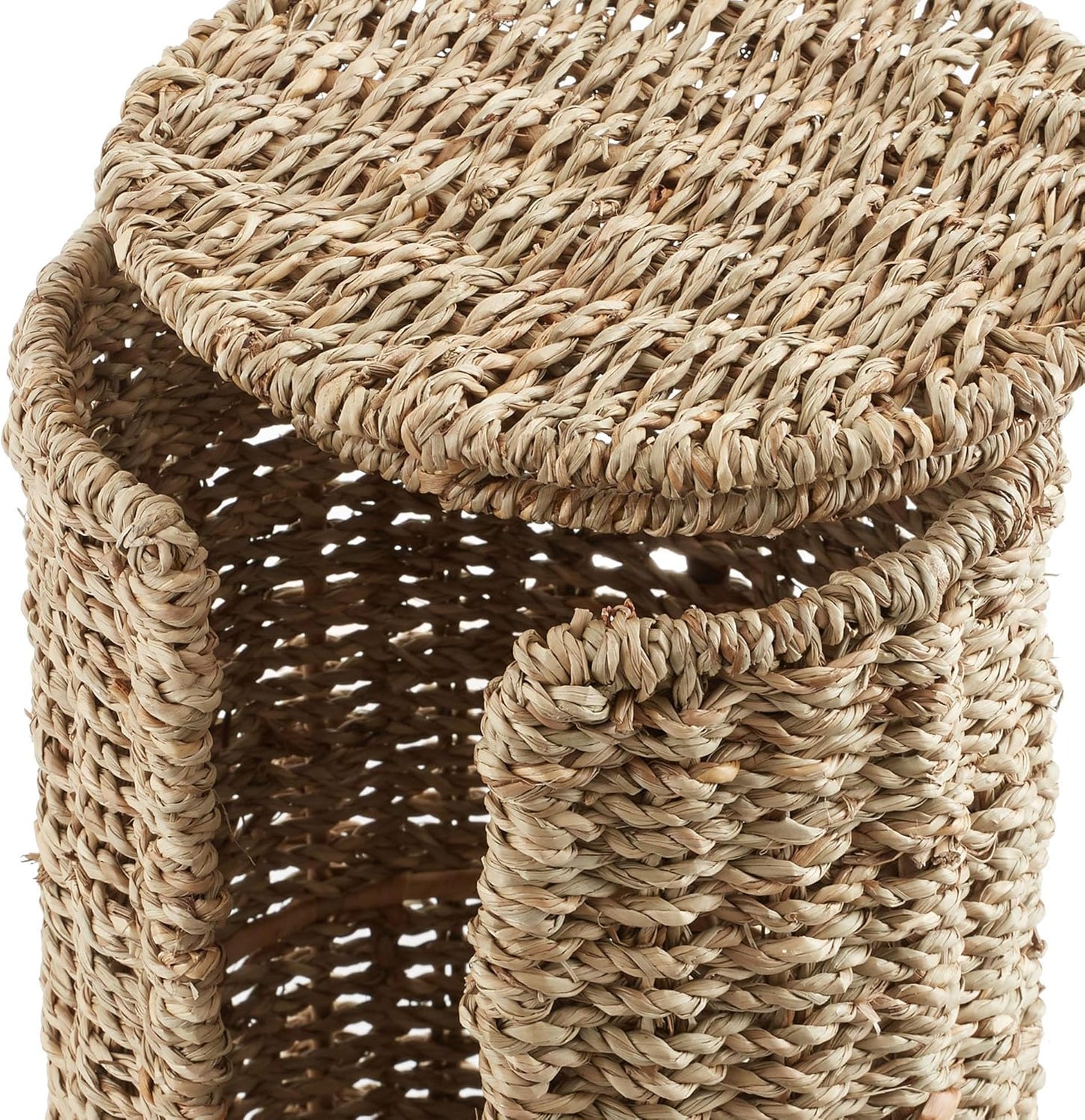 Casafield Free Standing Toilet Paper Storage Roll Holder with Lid - Natural, Fits 3 Rolls, Seagrass Bath Tissue Organizer for Bathroom