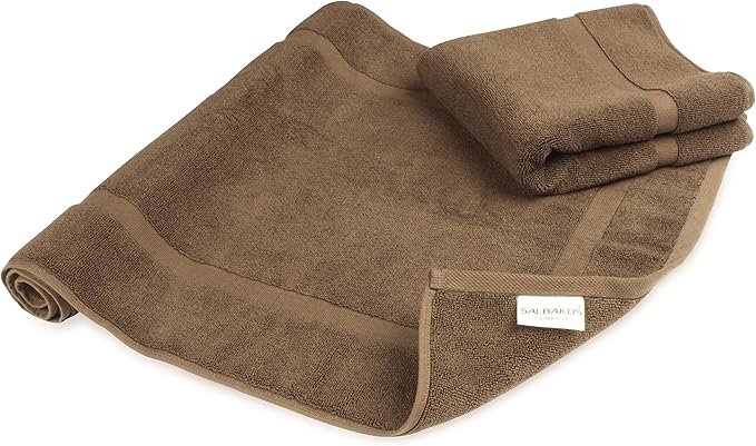 SALBAKOS 100% Turkish Cotton Bath Mat Set 2-Piece - 20x34 inch, Premium Quality Hotel & Spa Collection, Soft, Absorbent, Long Lasting, Durable Bathroom Rugs | Made in Turkey (Chocolate, 2 Bath Mats)