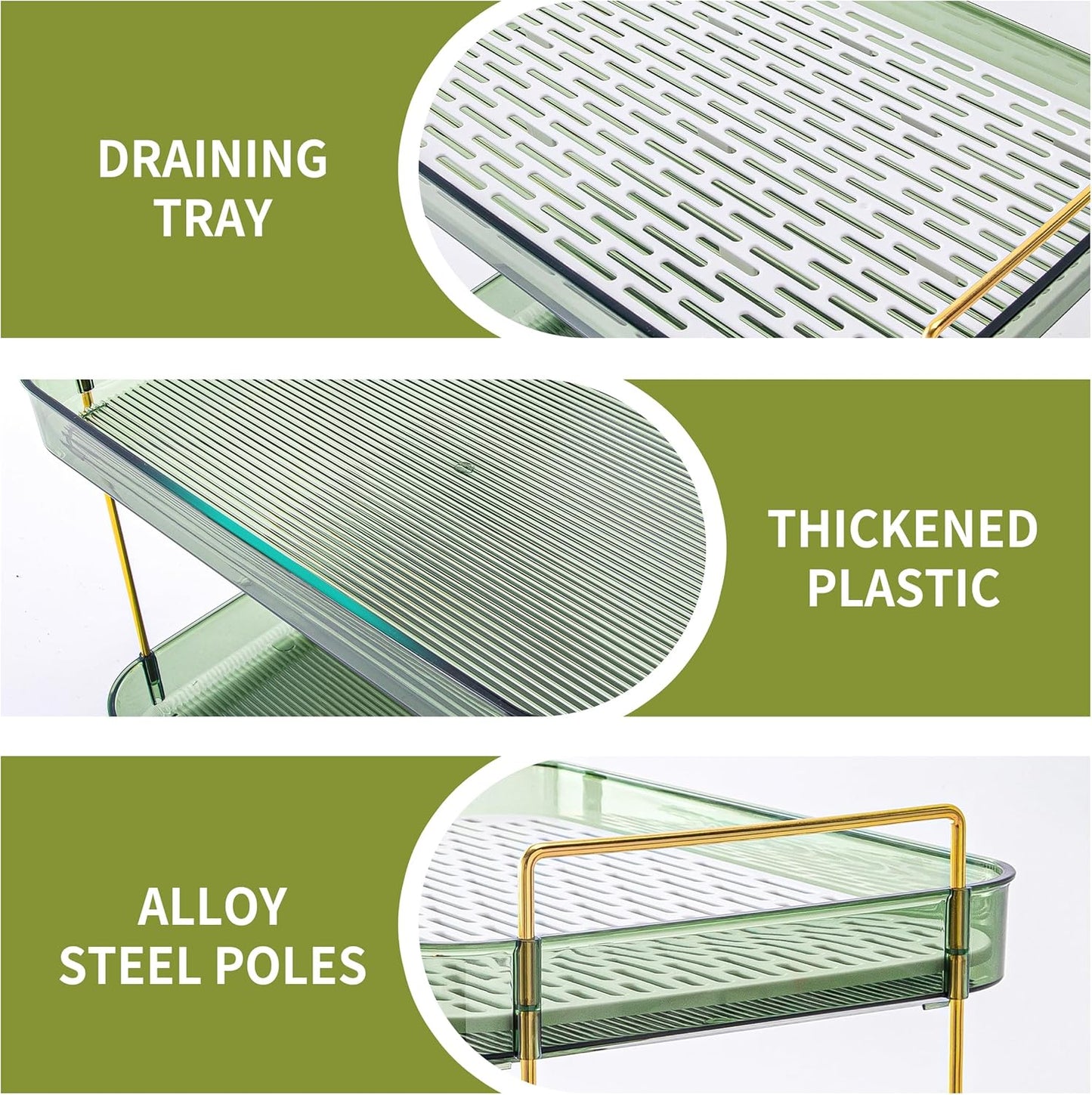 Coffee Bar Accessories, Station Organizers,Large Capacity Storage with Drain Board,Whisky Tray,Mug Tea Cup Holder Coffee Bar Organizer, Retro Green