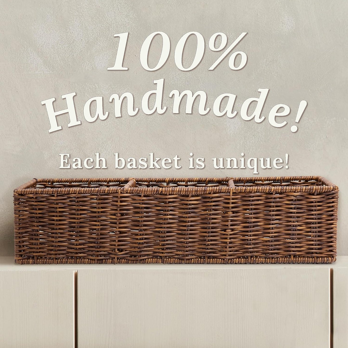 Wicker Basket with 3 Compartments, Toilet Storage, Bathroom Organizer Countertop, Resin Wicker 1pc, Toffee