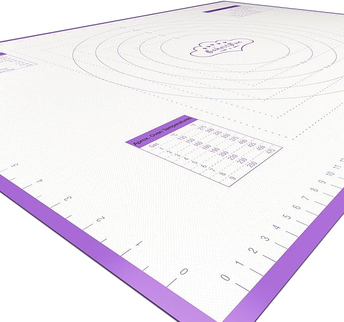 Silicone Pastry Mat Large, Nonstick Rolling Mat with Measurement Markings in Inches and Centimeters, Conversion Charts, BPA Free, Dishwasher Safe, Heat Resistant to 450°F