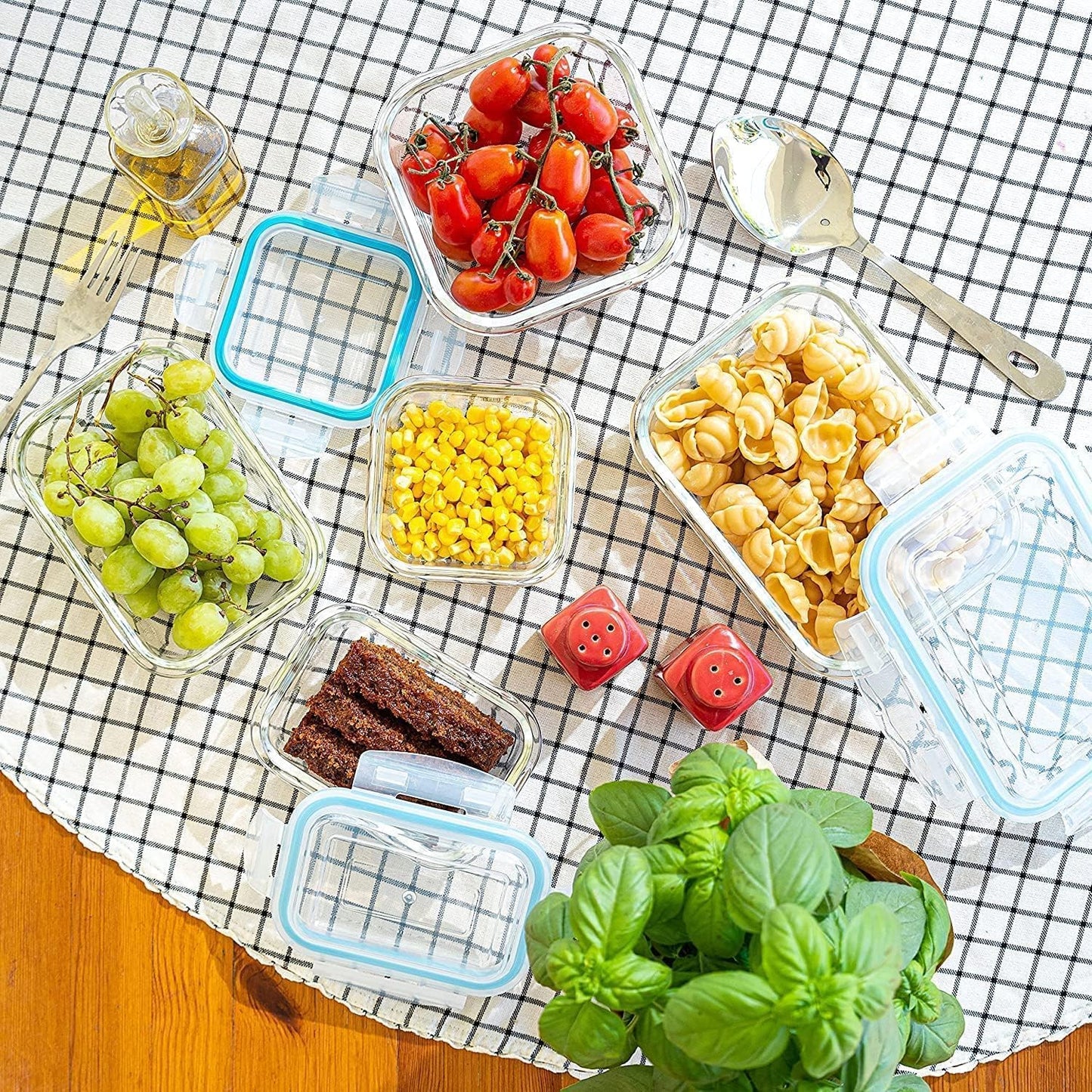 Moss & Stone 10-Piece Kitchen Glass Food Storage Containers Set with Lids, Clear Leak-Proof, BPA-Free Airtight Meal Prep Glass Containers – Oven, Freezer, Microwave & Dishwasher Safe