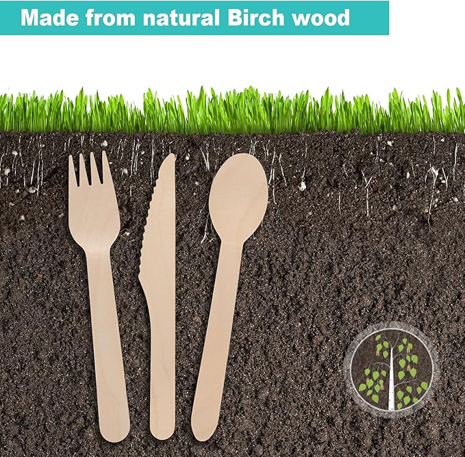 500 Wooden Forks, Disposable Wooden Cutlery Set - Alternative to Plastic, Eco Friendly, Biodegradable, Compostable Cutlery Set - 500 Compostable Forks, Disposable Utensils Set