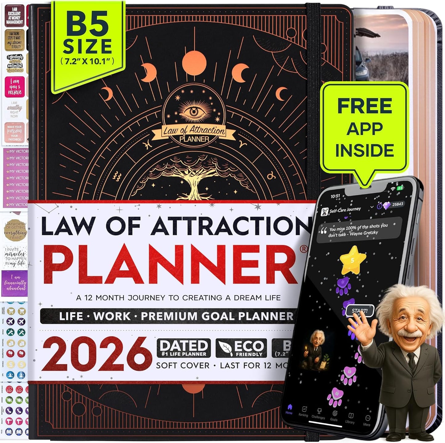 2026 Planner Weekly and Monthly | Law of Attraction Planner with Panduo App | A 12 Month Journey for Productivity, Gratitude & Goal Setting | Includes Foldable Vision Board, Gift Box & Stickers