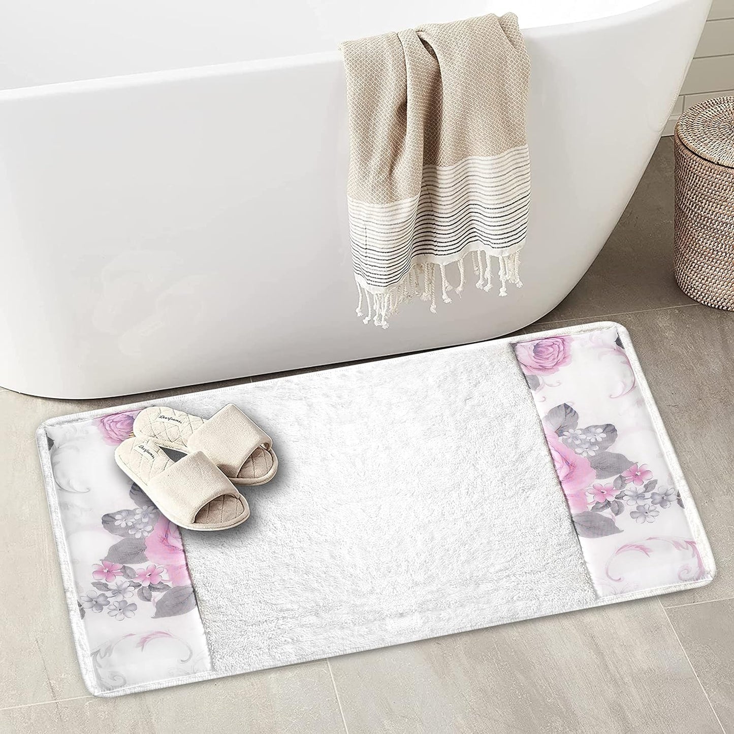 Zahari Home Michelle Bathroom Rug Luxury Bath Rug Washable Beautiful Shower Mat Unique Design Stylish Non Slip Shower Mat Floral Rug Bath Shower Tub Decor