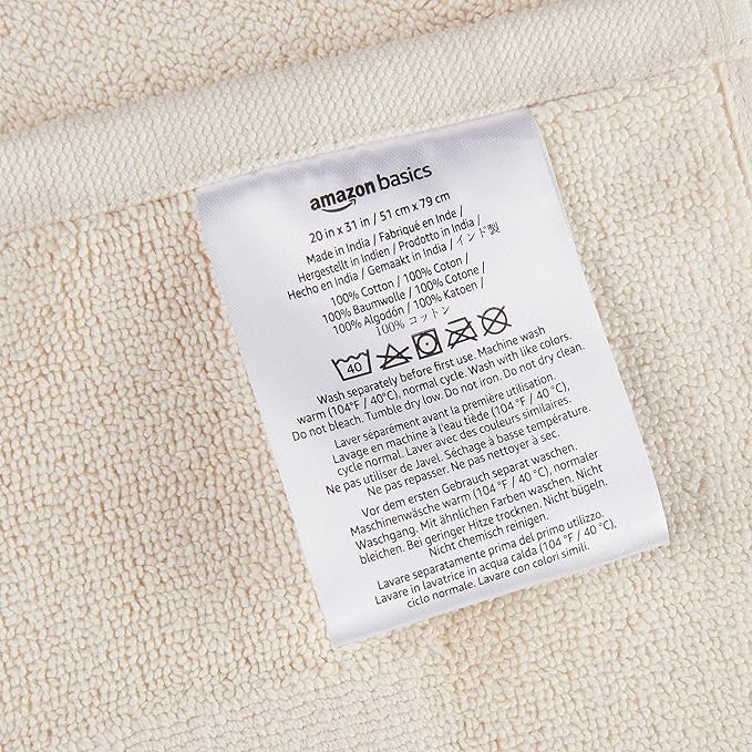 Amazon Basics Banded Bathroom Bath Rug Mat, Cream, 31" L x 20" W