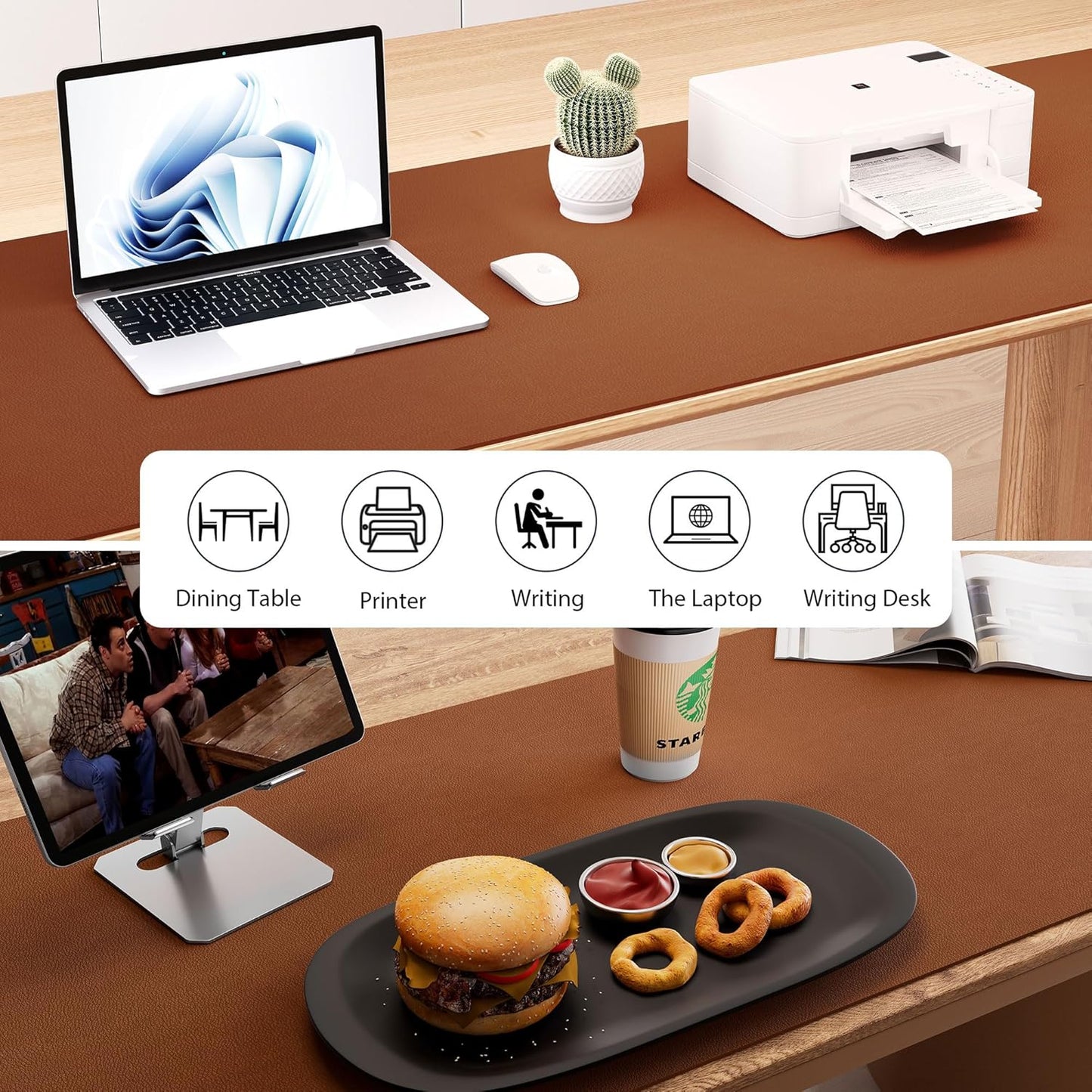 Aothia Leather Desk Pad Protector, Office Desk Mat, Large Mouse Pad, Laptop Desk Pad, Non-Slip PU Leather Desk Blotter, Waterproof Desk Writing Pad for Office and Home (Brown, 55" x 24")