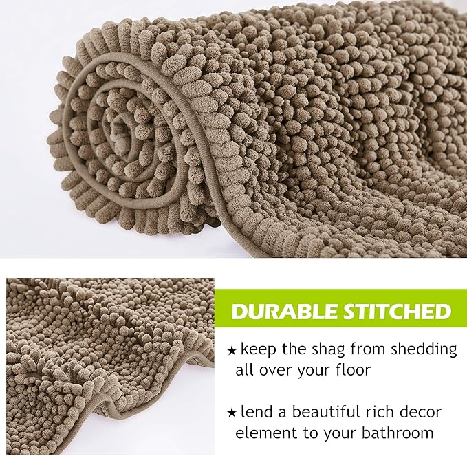 KGORGE Non Slip Bath Rugs - Water Absorbent Machine Washable Super Soft Thick Kitchen Mats for Bathroom Shower Area Living Room Bedroom Office, Brown, 20" W x 32" L, 1 Piece