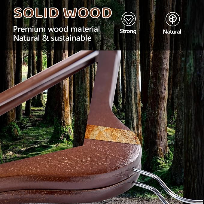 Wooden Hangers 20 Pack, Durable and Slim Hangers Wood with Pants Bar, Smooth Finish Wooden Suit Hanger for Closet, Walnut