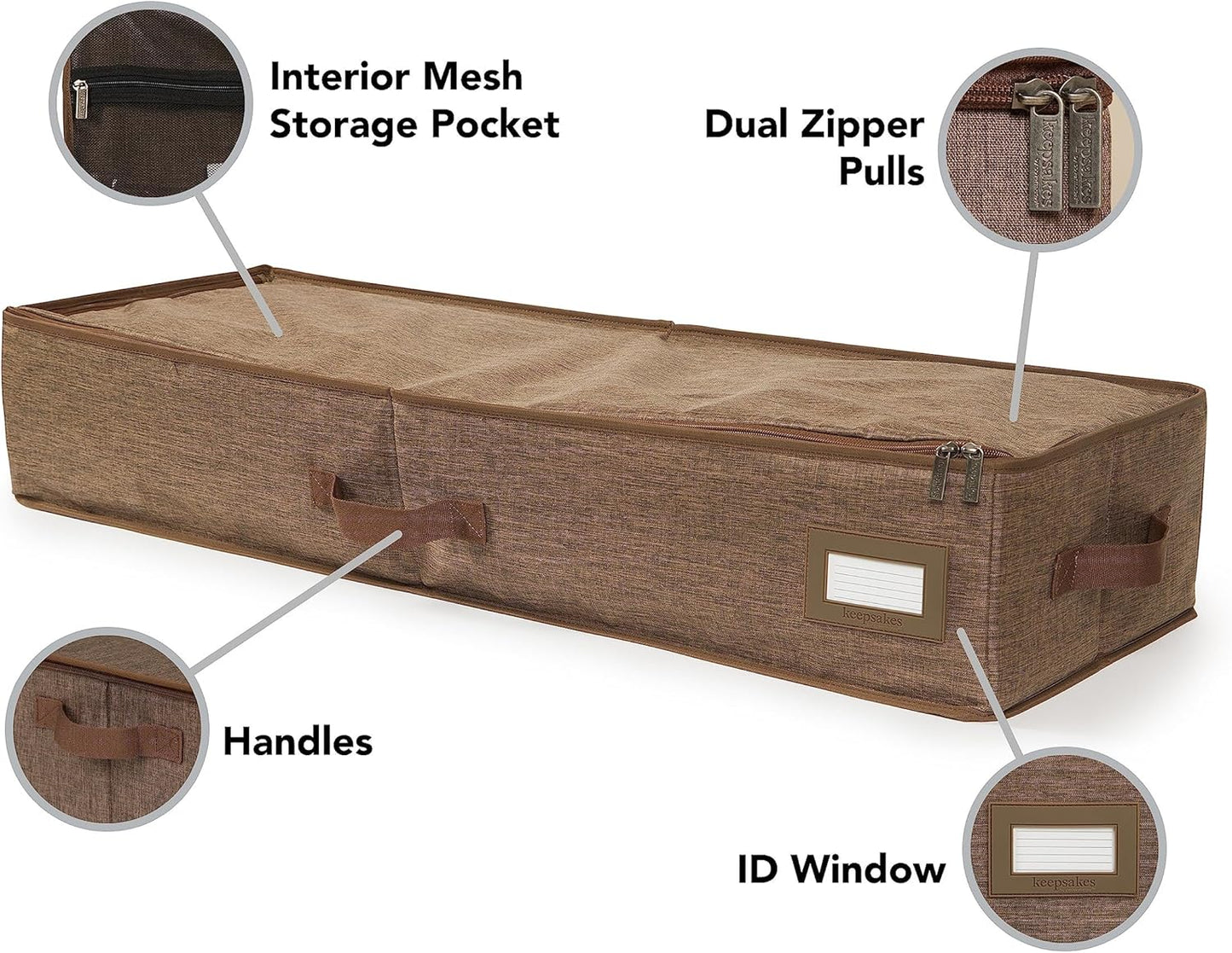 Covermates Keepsakes - Underbed Storage Bag - ID Window - Reinforced Handles - Indoor Storage, Brown Heather