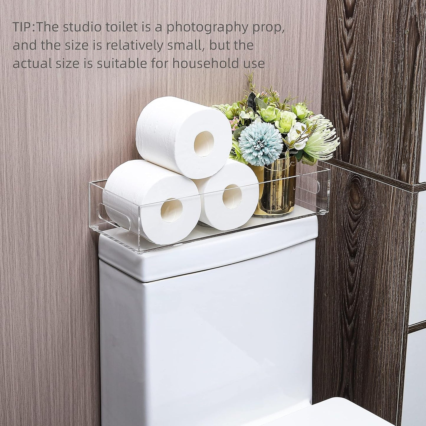 IEEK Toilet Paper Basket,Acrylic Toilet Paper Holder with Storage Modern Bathroom Tray with Handle and Non-Slip Mats for Toilet Tank Top Decorative,Clear Vanity Tray for Home Decor…