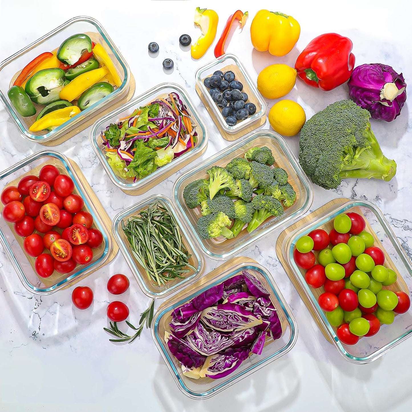 Urban Green Glass Containers with Bamboo Lids, Bamboo Meal Prep Storage Containers with Lids, Oven, Freezer, Microwave Safe, Pack of 4, 35oz