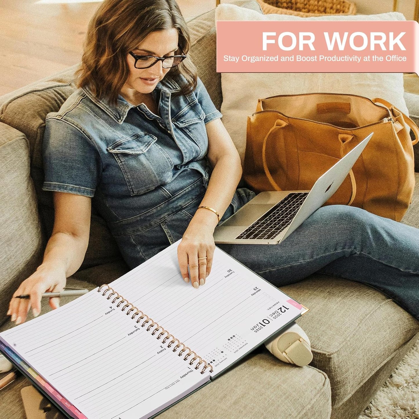 2026 Planner Weekly and Monthly Hardcover Leather Planner with Tabs 53 Weeks Schedule 8.5" x 11" Planners with Stickers for Women Yearly Agenda with Inner Pocket, Pink(Tree of Life)