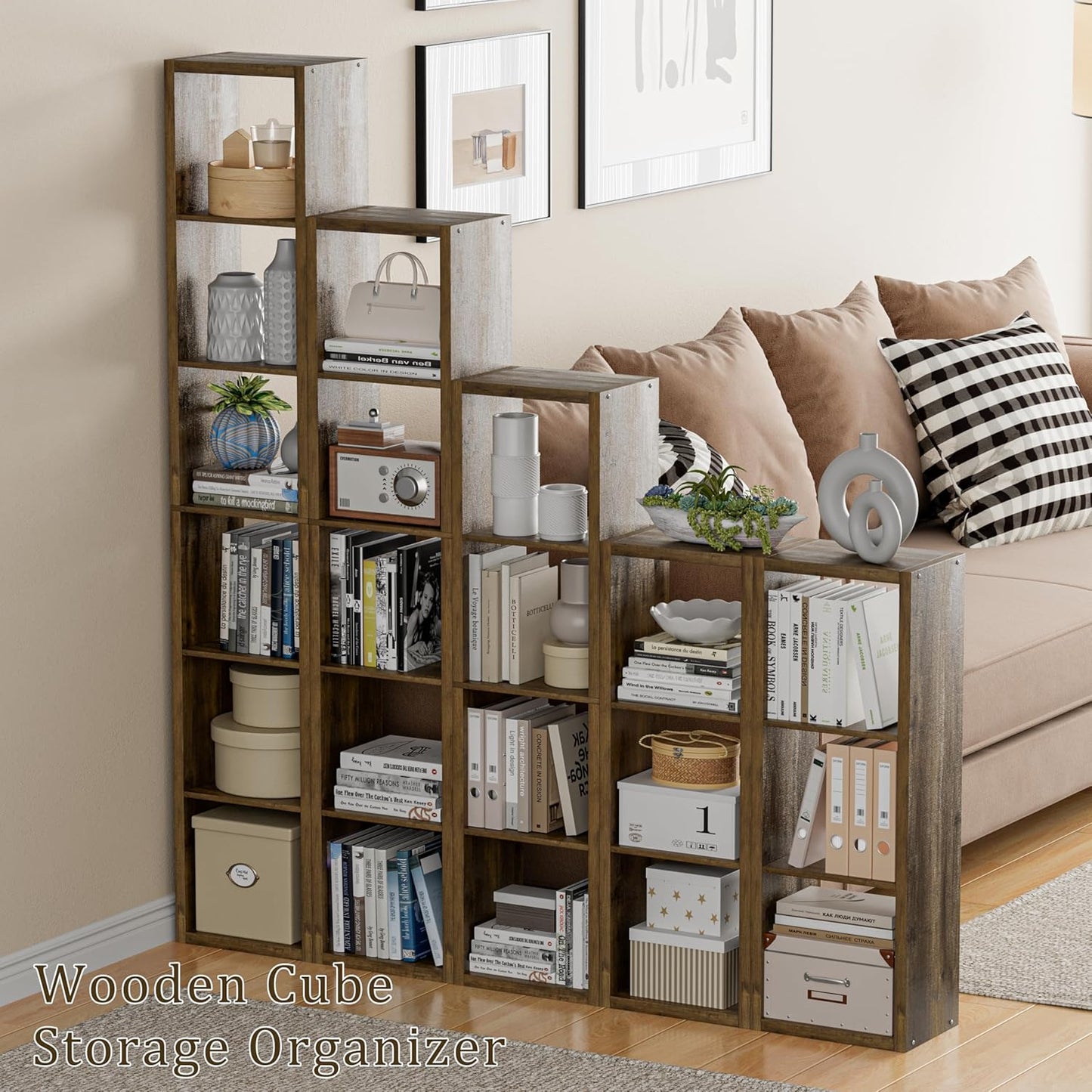 Cube Storage Organizer Bookcase, 3 Tier Decorative 11 inch Open Back Cubical Shelf with Thickened Border, Display Bookshelf for Living Room, Home Office, Sturdy Room (Brown, 3 Cube)