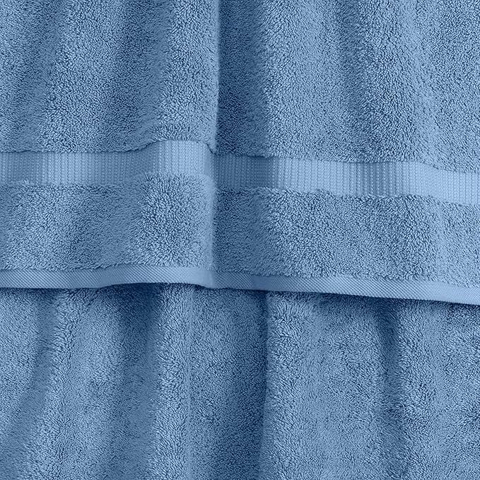 SALBAKOS 100% Turkish Cotton Bath Towel Set of 4 27x54 inch | Heirloom Quality | Hotel & Spa Collection | Ultra Soft, Super Absorbent, Long Lasting Bath Towels | Made in Turkey (Blue, 4 Bath Towels)