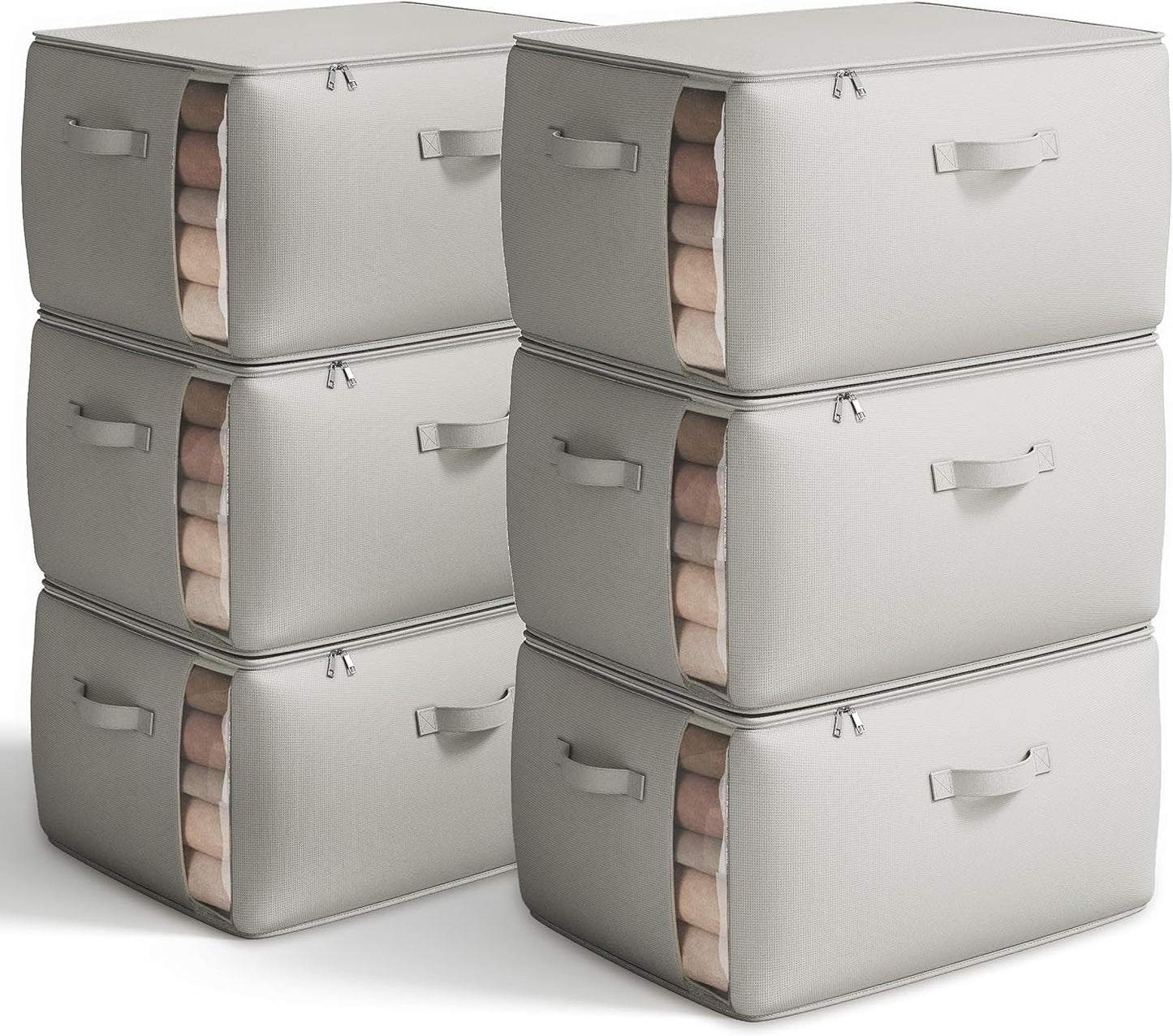 Vailando Large Canvas Comforter Storage Bags Closet Organizer for Clothes Sweater Clothes Organizer with Dual Zipper Three Carrying Handles for Blanket Closet Storage Container, 6 Pack, Grey