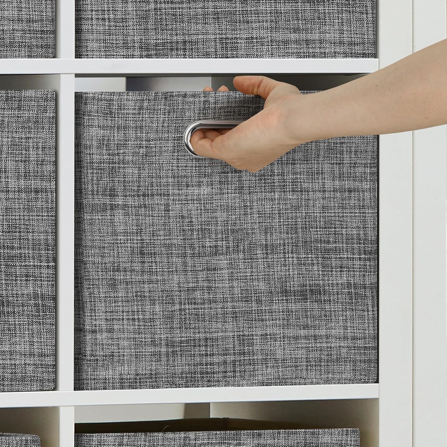 Posprica 15.12"x12.13"x12.01" Storage Cube Bins, Linen Decorative Closet Storage Organizer for IKEA Kallax, 4 Pack Fabric Foldable Large Storage Baskets for Closet, Shelves, Clothes, Toy (Black)