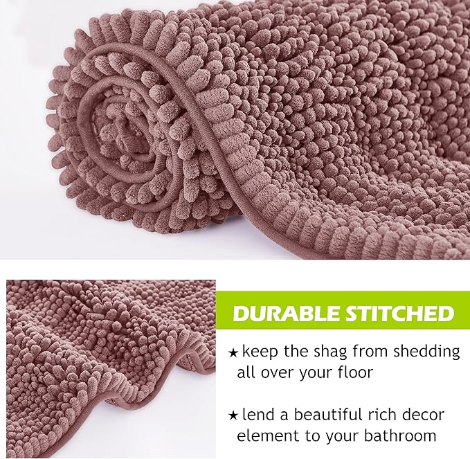 KGORGE Bathroom Rugs - Luxury Chenille Dry Fast Plush Super Soft Non Skid Bathroom Kitchen Rugs Bedroom Floor Area Carpets Mats, Light Purple, 47" W x 24" L, 1 Piece
