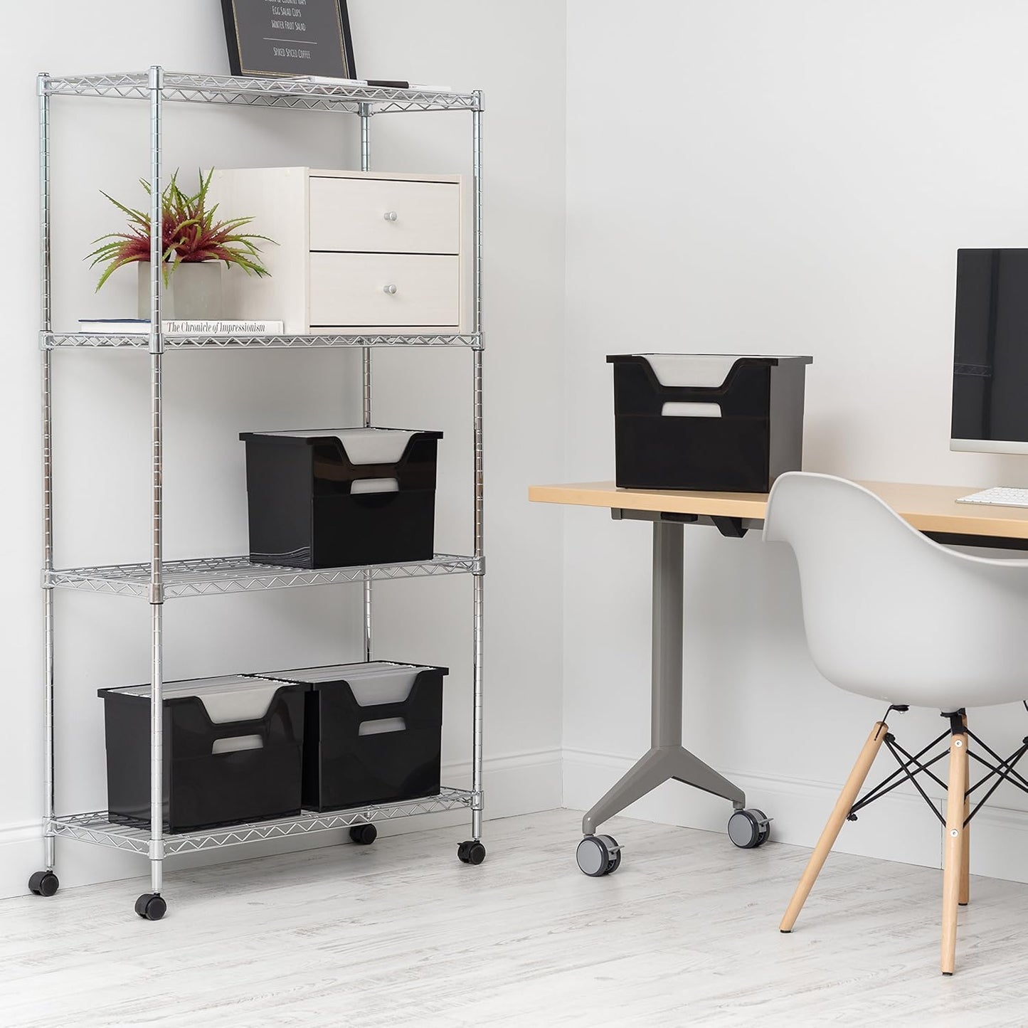 IRIS USA Large Portable Desktop File Box with Open Lid, 4 Pack, Side Handles, Hanging File Folders, Tabs & Inserts, Letter Size, Magazines, Newspapers, Mail, Books, Notebooks, Black