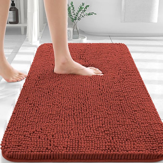 OLANLY Bathroom Rugs 30x20, Extra Soft Absorbent Chenille Bath Rugs, Rubber Backing Quick Dry, Machine Washable Bath Mats for Bathroom Floor, Tub and Shower, Home Decor Accessories, Rustic Terracotta