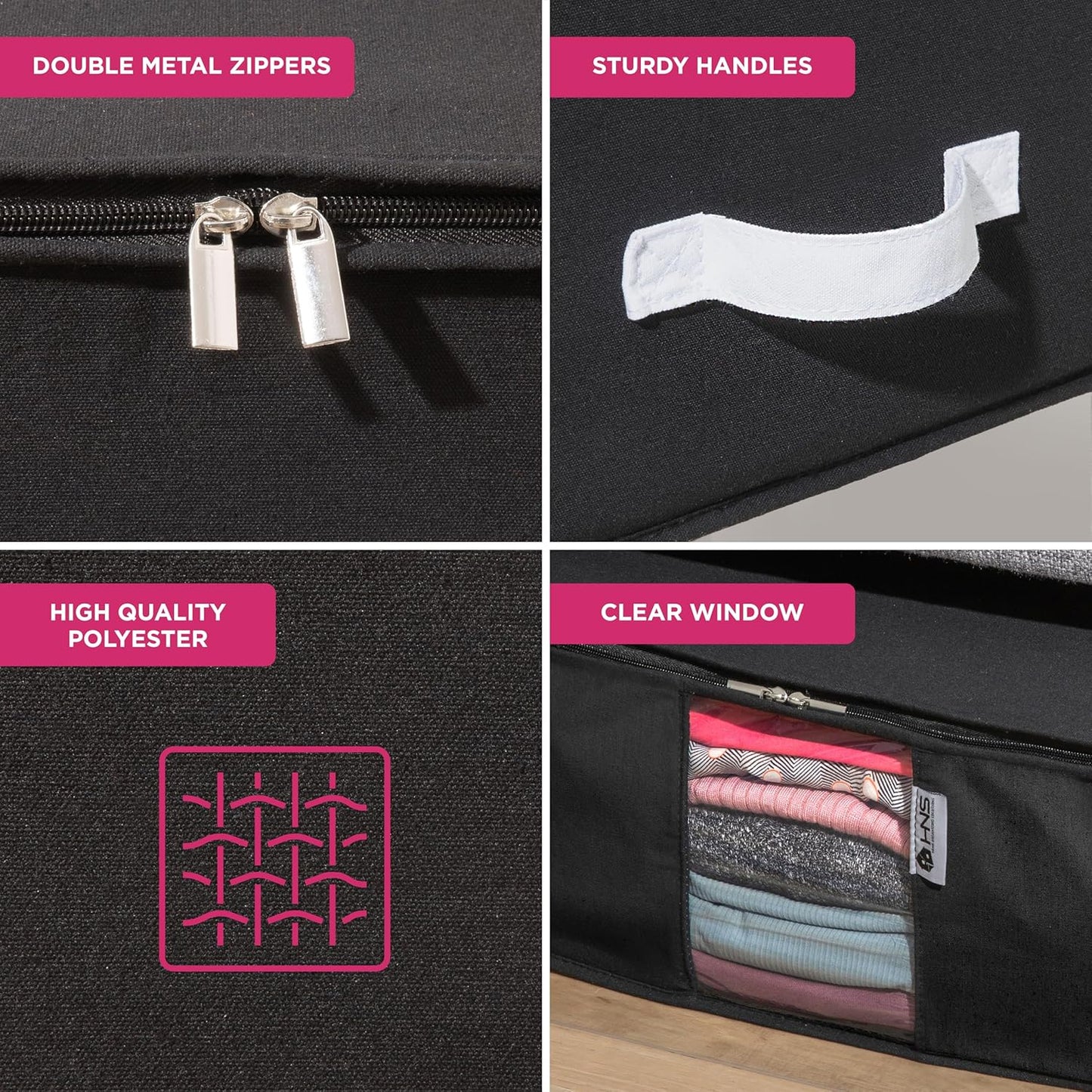 Cedar Clothes Storage Bag Organizer – Protects from Moths, Moisture, Dirt & Dust – Set of 2 Underbed Storage Bags for Clothes, Cashmere Sweaters, Bedding & More - Underbed Storage - Black