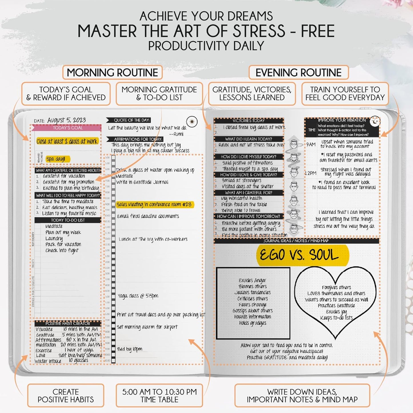 ADHD - A Self Care Personal Gratitude Journal to Increase Productivity and Success in Life & Work, Weekly & Monthly Undated Planner for Women and Men, Vision Board & Organizer + Stickers